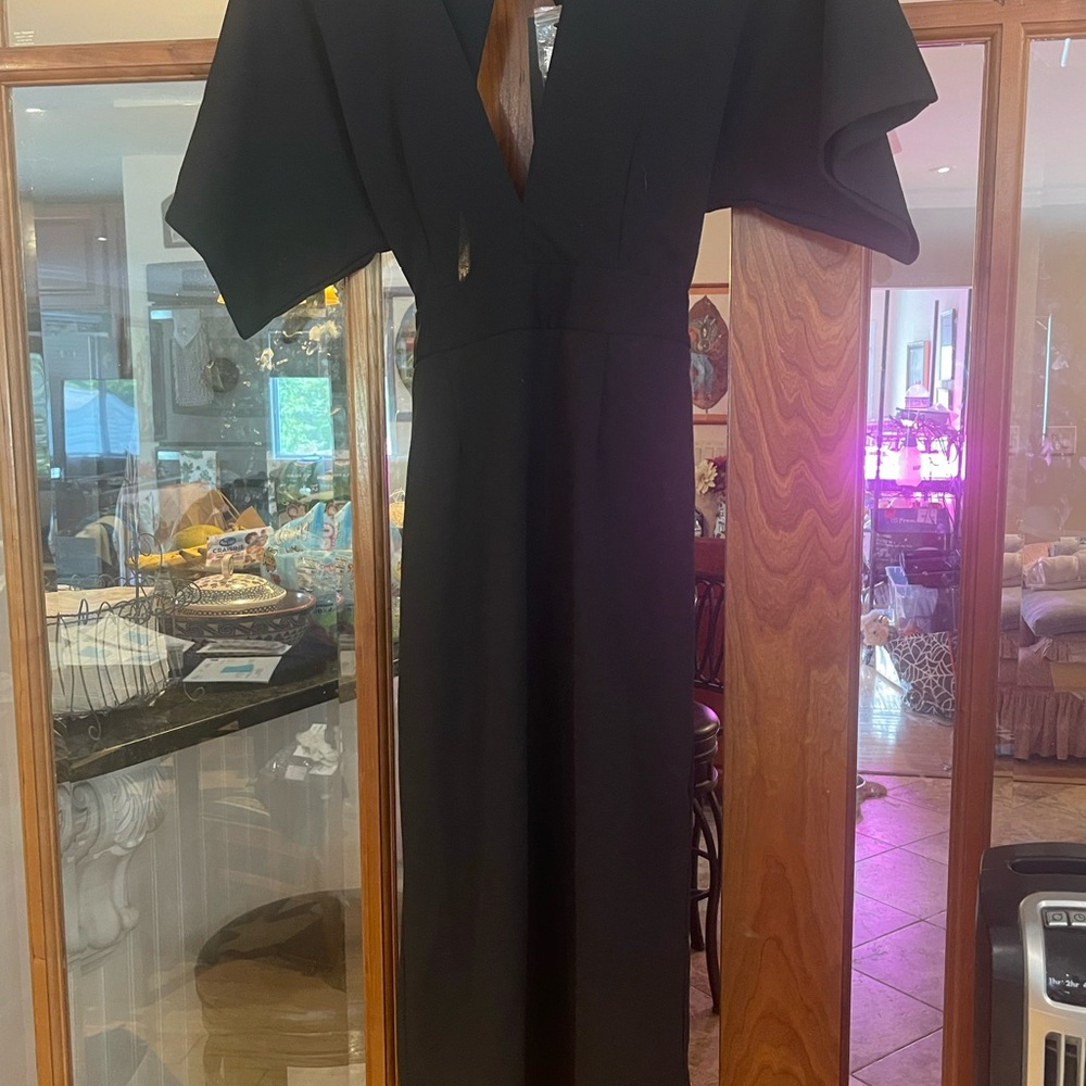 Fashion Nova Black midi V-Neck Dress with Flutter Sleeves
